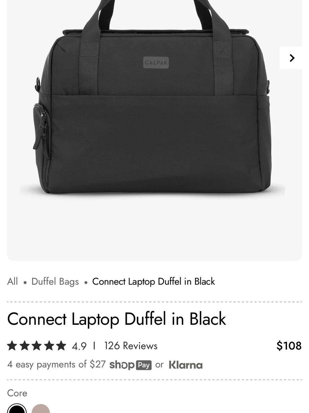 Calpak Connect Laptop Duffel — Black